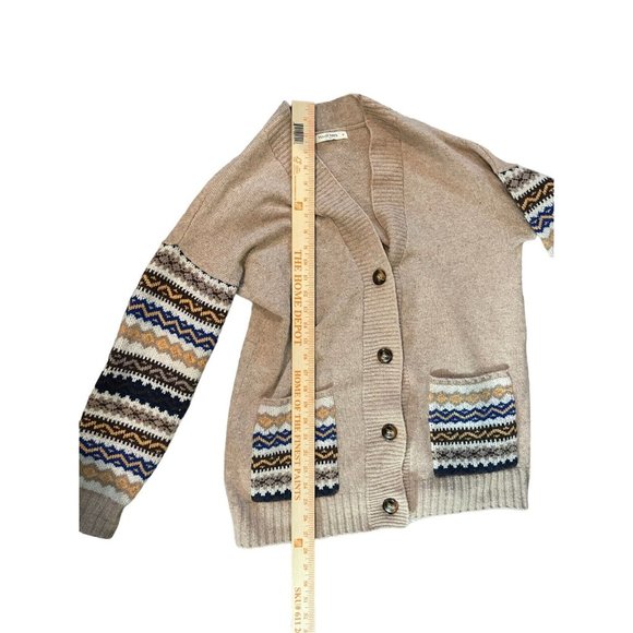 Woolovers Women's Beige Aztec Stripe Oversize Cardigan 100% Lambswool Sz S - Picture 6 of 6